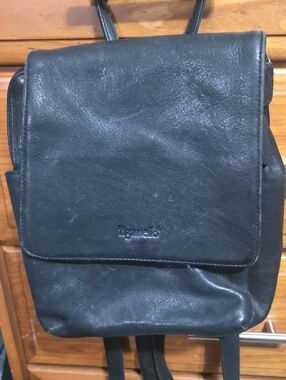 Tignanello Black Leather Flap Backpack